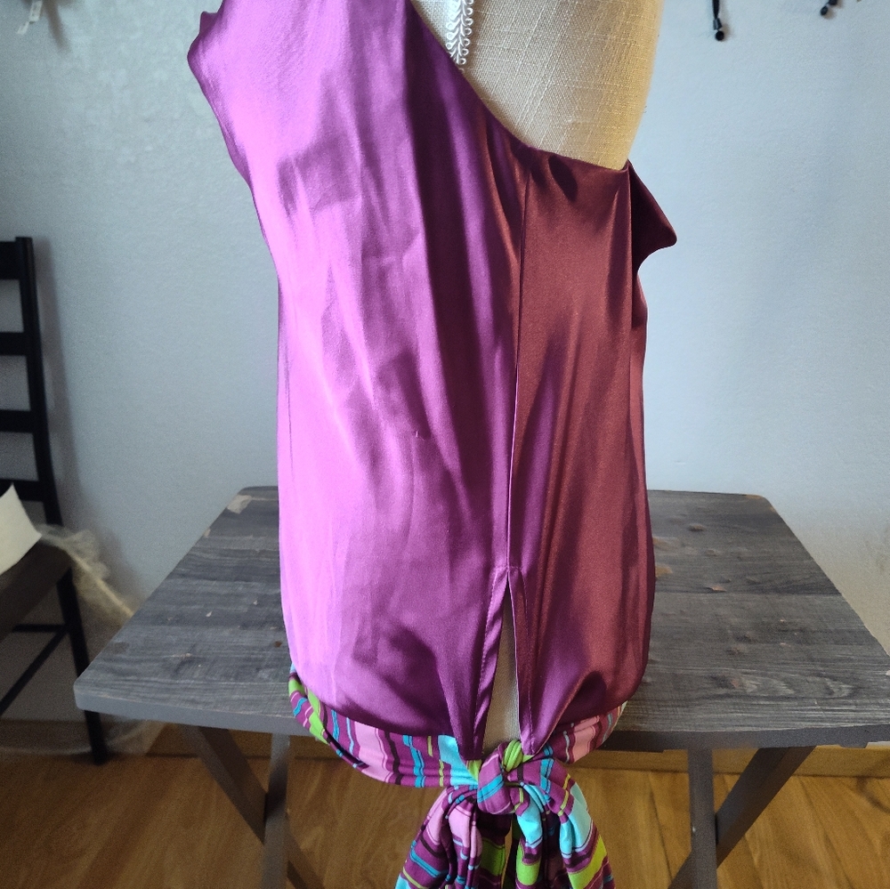 Bisou Bisou Purple Satin Camisole with Striped Hem - Picture 4 of 6